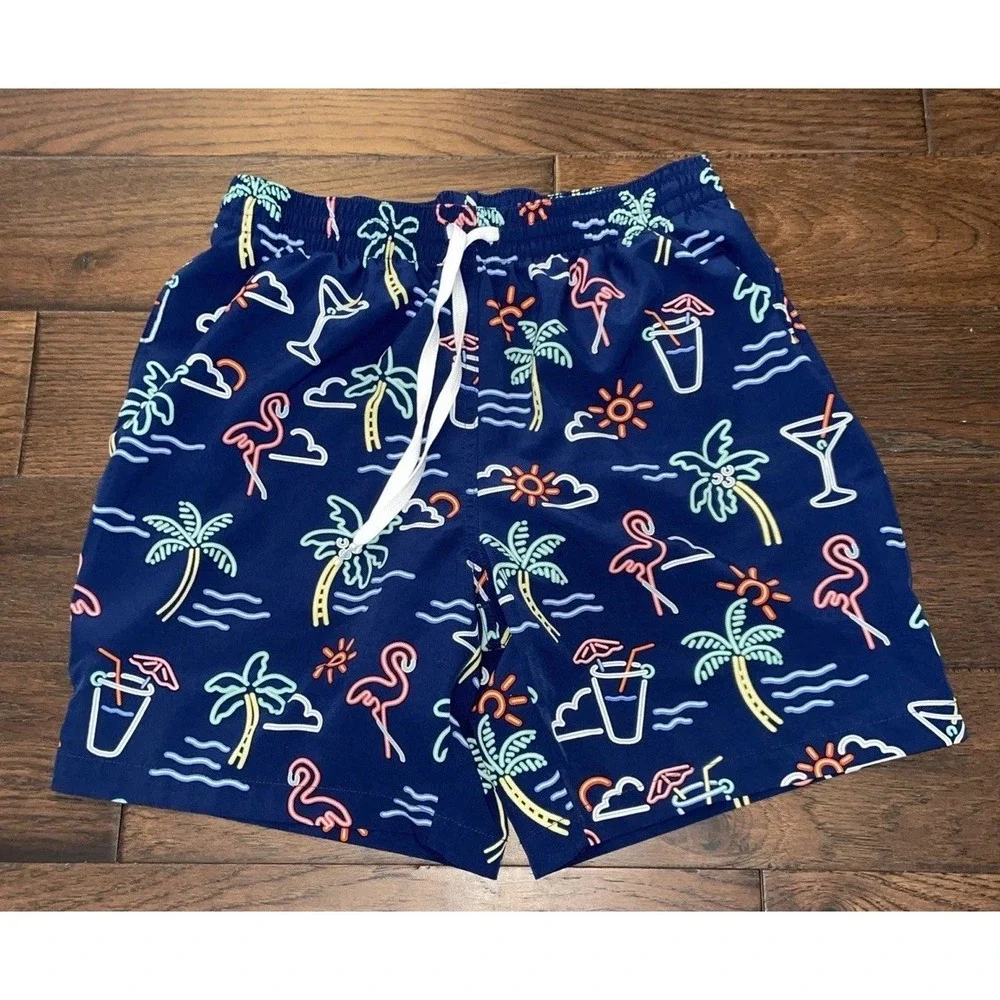 Chubbies Men's Tropical Swim Shorts Navy Multicolor Size L‎ Drawstring Lined